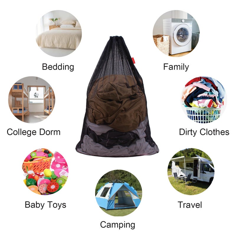 DuomiW 2 Pack Mesh Laundry Bags, 24 x 36 Inches Heavy Duty Drawstring Bag, Factories, College, Dorm, Travel and Apartment Dwellers, Black - Image 3